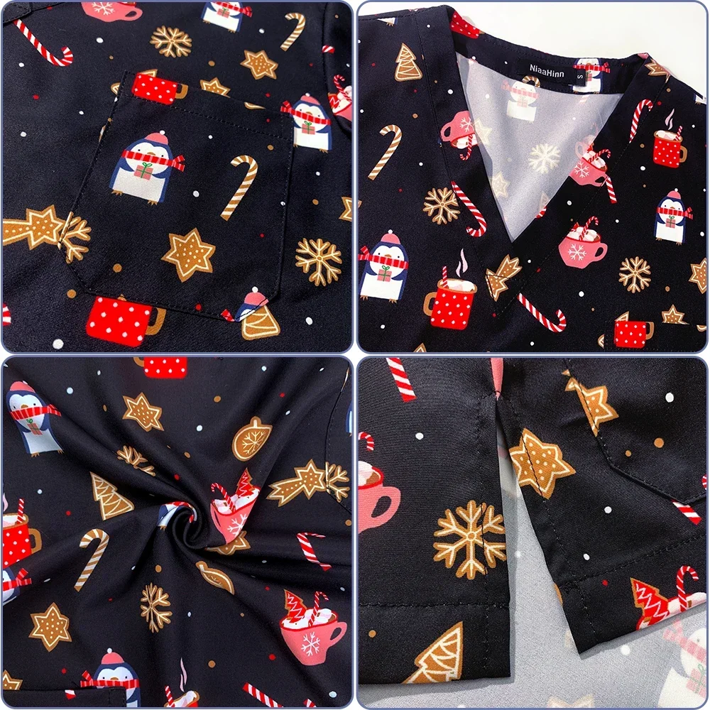 Beautician Workwear Unisex Cartoon Print Breathable Scrub Tops Lab Uniform Shirt