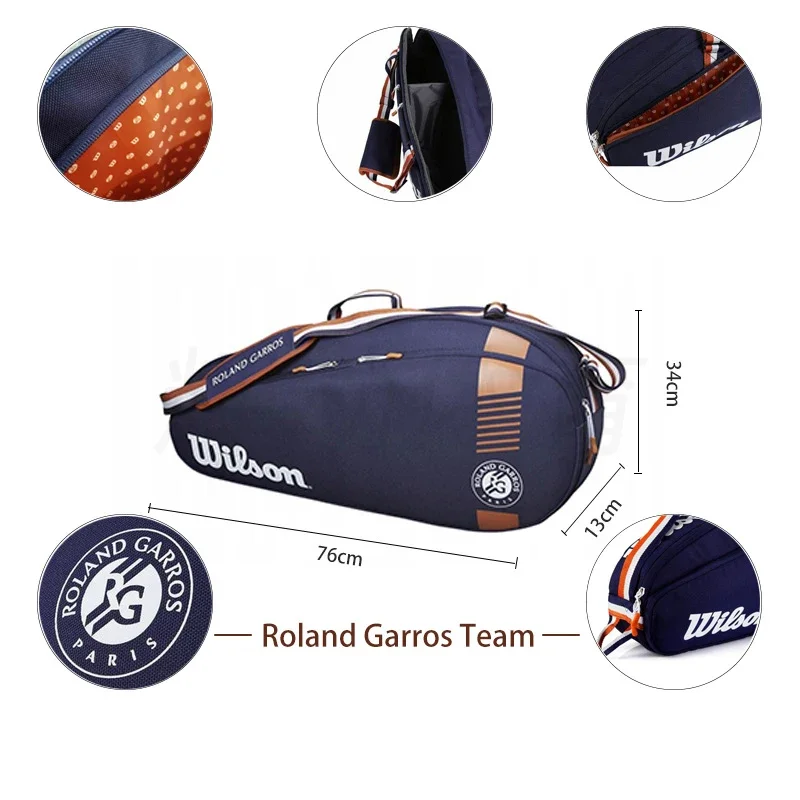 Wilson Roland Garros Tour Design Tennis Bag Team 3-6 PK Navy Lightweight Tennis Racket Bag with Shoes Pocket WR8006701001