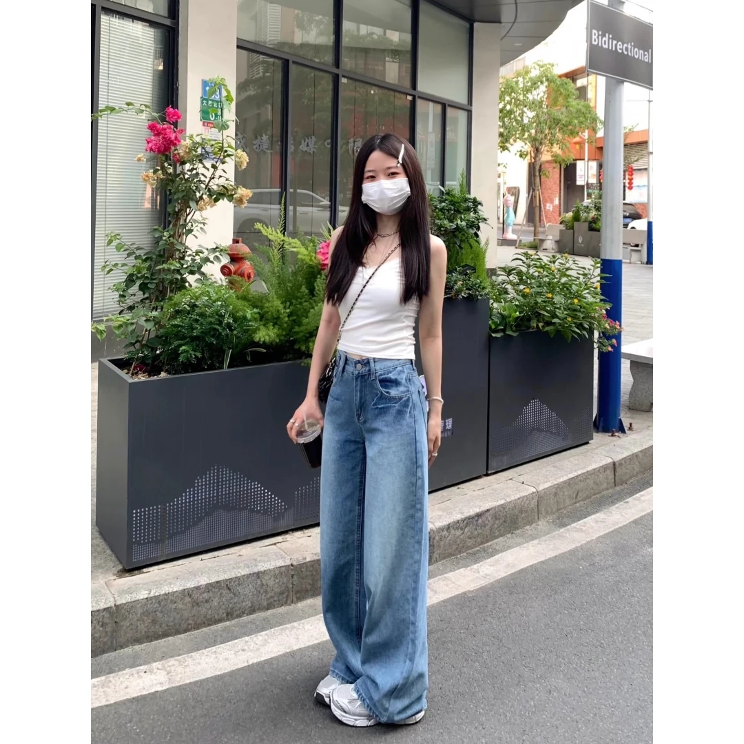 Korean reviews y2k jeans low waist baggy jeans for women 2025 spring summer retro loose blue washed wide leg pants - Image 2
