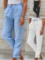2025 Cotton Linen Summer Pants Women High Waist Elastic Casual Trousers Fashion Streetwear Breathable Female Loose Pencil Pants - Image 2