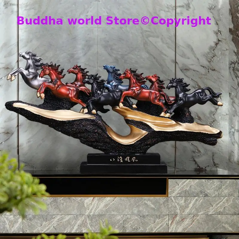 

HOME OFFICE Company SHOP Efficacious thriving business Money Drawing Resin Success good luck 8 RUNNING HORSES FENG SHUI statue