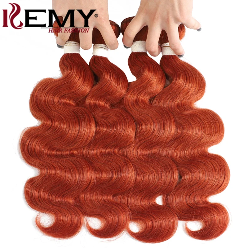 Body Wave Human Hair Bundles Brazilian Human Hair Weave Bundles 350 Orange Ginger Colored Remy Extension 1/3/4 PCS