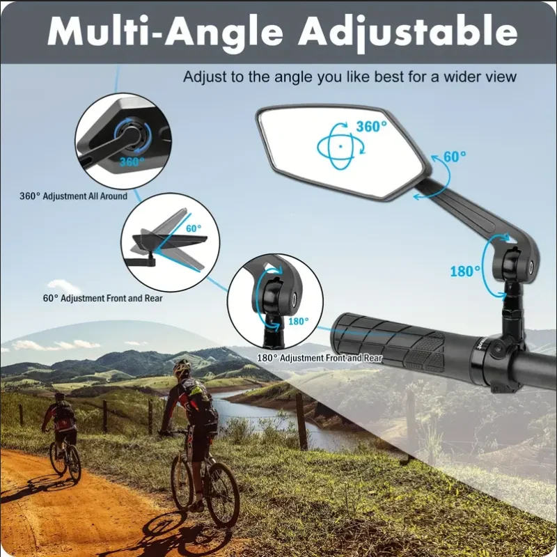 Bike Handlebar Mirror Universal Bike Handlebar Mirrors HD Wide Angle 360&deg; Rotating Durable Safety Glass Bicycles