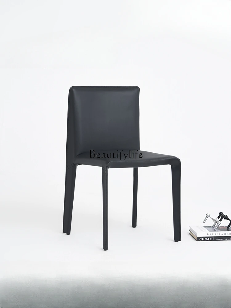 

Italian Minimalist Saddle Leather Dining Chair Household Dining Table Chair
