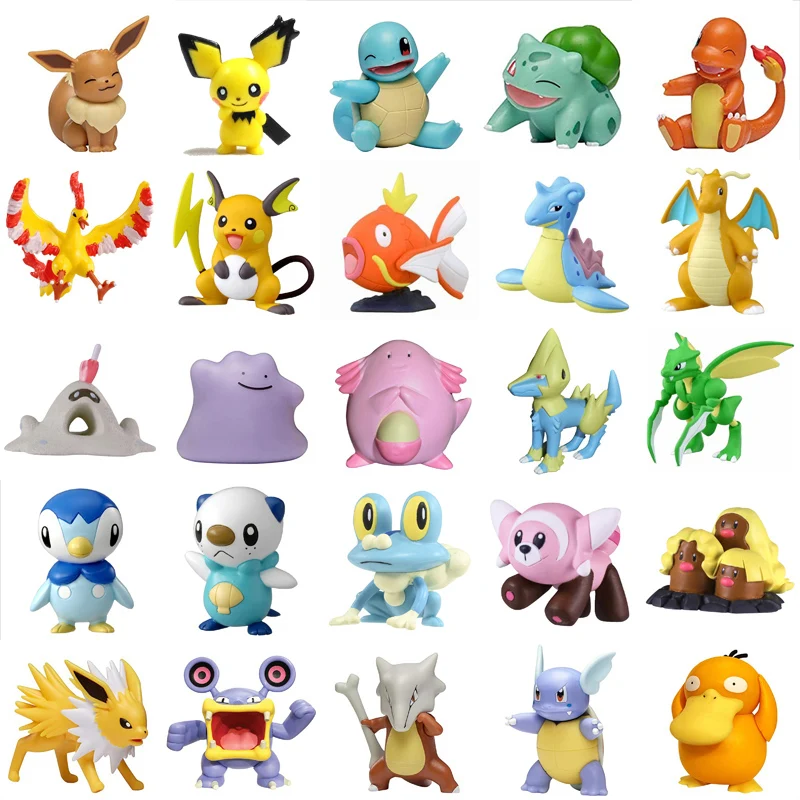 Pokemon Eevee Pichu Pikachu Scyther Stufful Piplup Moltres Lapras Dragonite Sandygast Ditto Doll Regali Giocattolo Modello Anime Figure