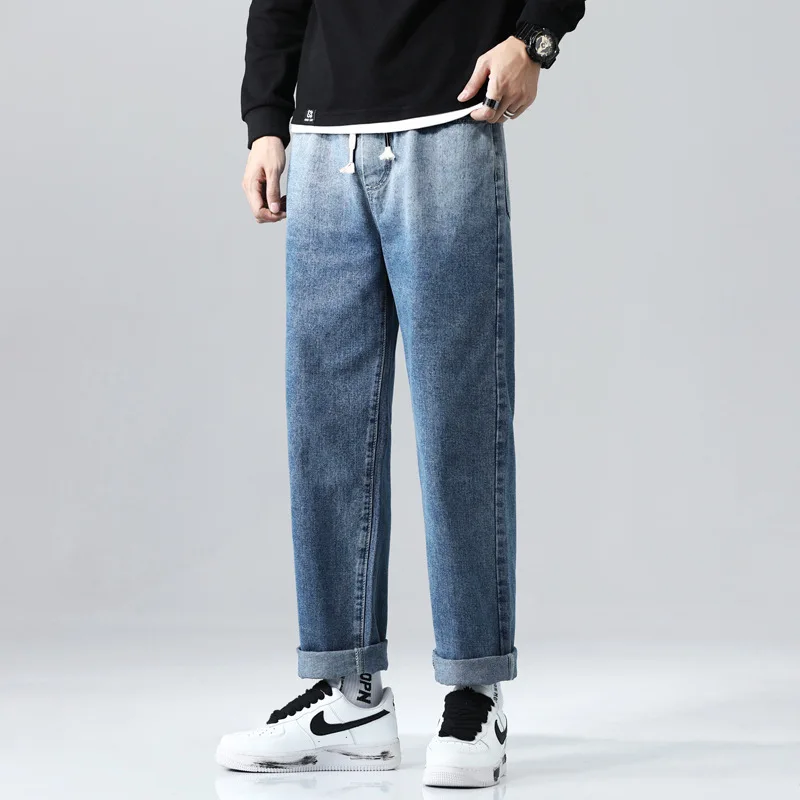 Men's Jeans Wide Leg Denim Cargo Loose Waist Trousers Straight Baggy Hip Hop Streetwear Skateboard Neutral Fake Zippers