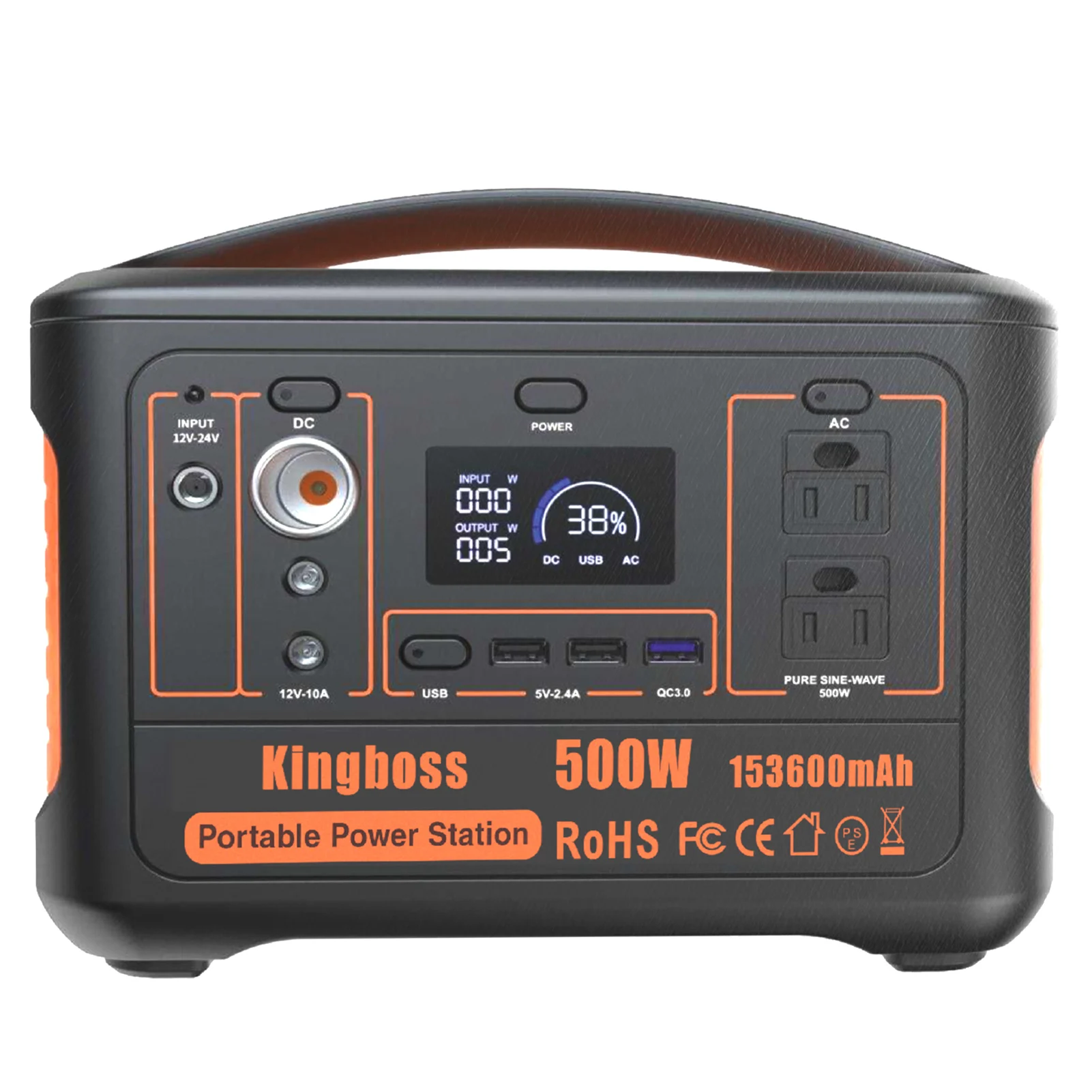 

Kingboss 500W Portable Power Station 153600mAh Large Capacity Source w/ AC/D C/Car/USB Outlets & Digital Display for Travel