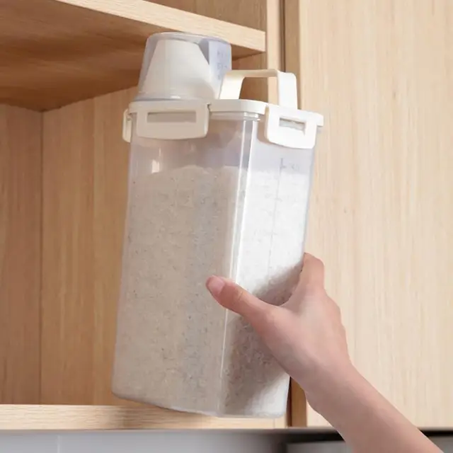 Seau à riz domestique scellé à quatre boutons de 2,5 l, boîte de stockage scellée étanche à l'humidité pour le riz, les céréales et les grains grossiers 5