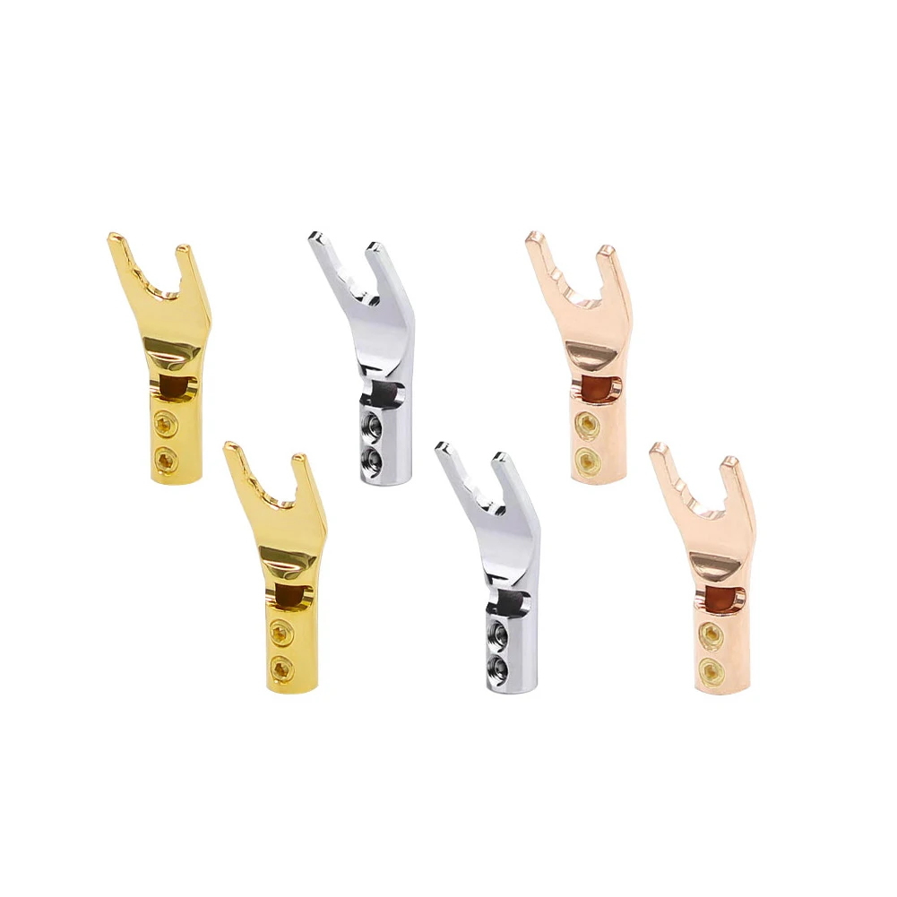 

4PCS U/Y Type Solderless Banana Plugs Gold/Rhodium/Copper Plated Connector Speaker Wire Plug Connector With Double Screw Locks