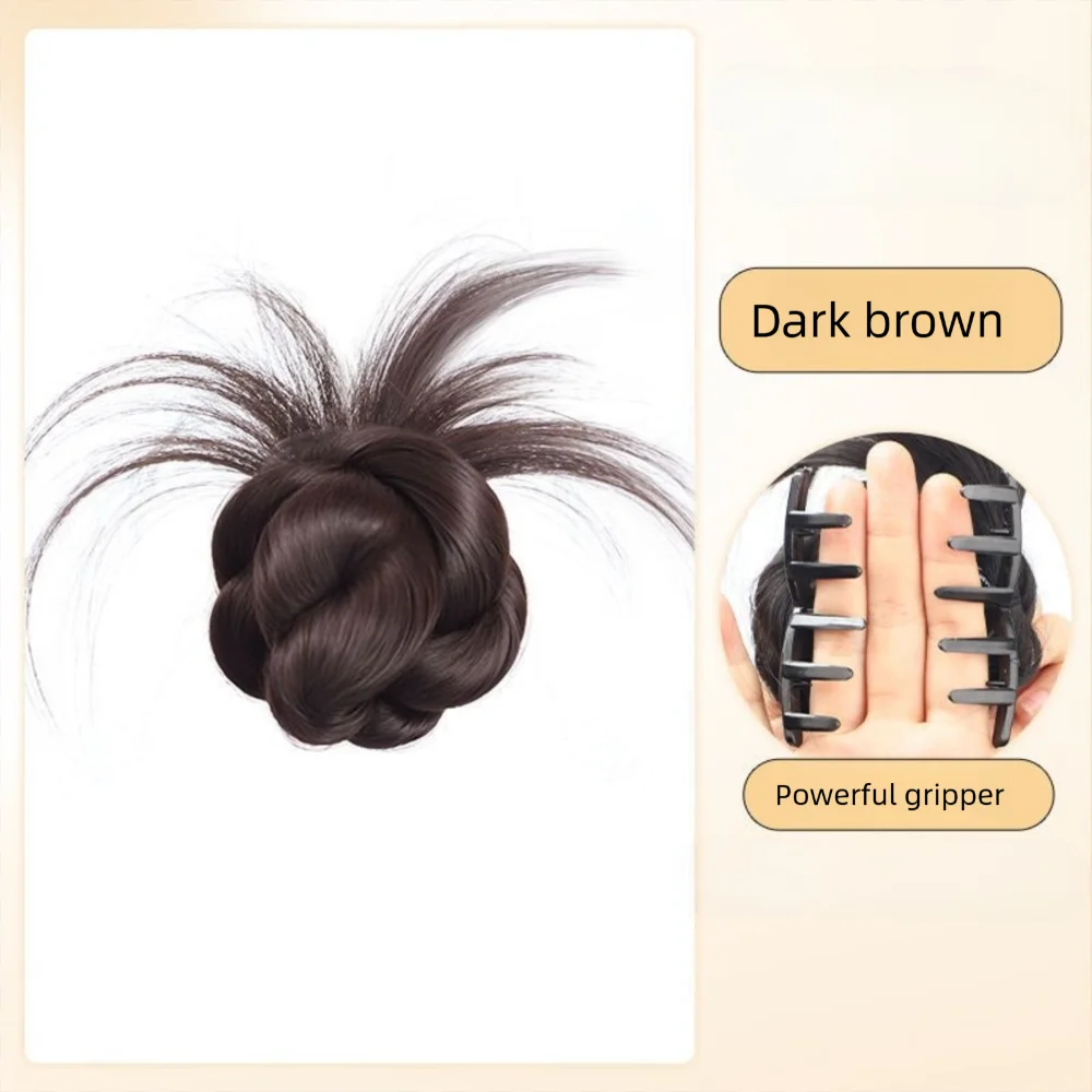 Neuer Synthetischer Haarknoten mit Haarklammer in Natürlichem Schwarz-Braun, Flauschiger Perücken-Haarknoten, Haarclip, Haaraccessoires – Detail 13