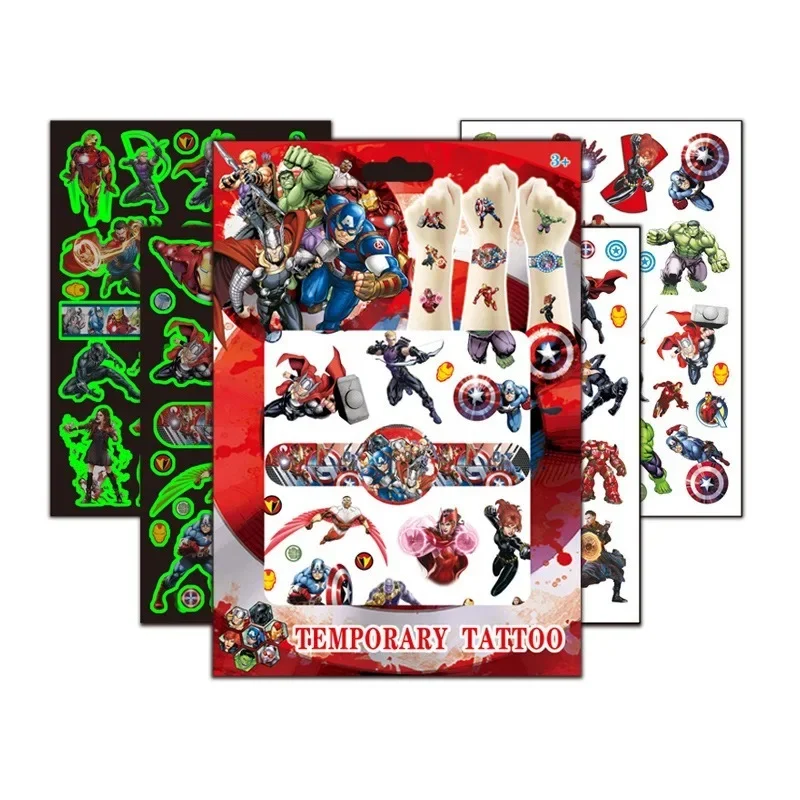 

4-in-1 Marvel The Avengers Tattoo Stickers Anime Figures Cute Kids Birthday Party Luminous Tattoo Sticker Water Transfer Sticker