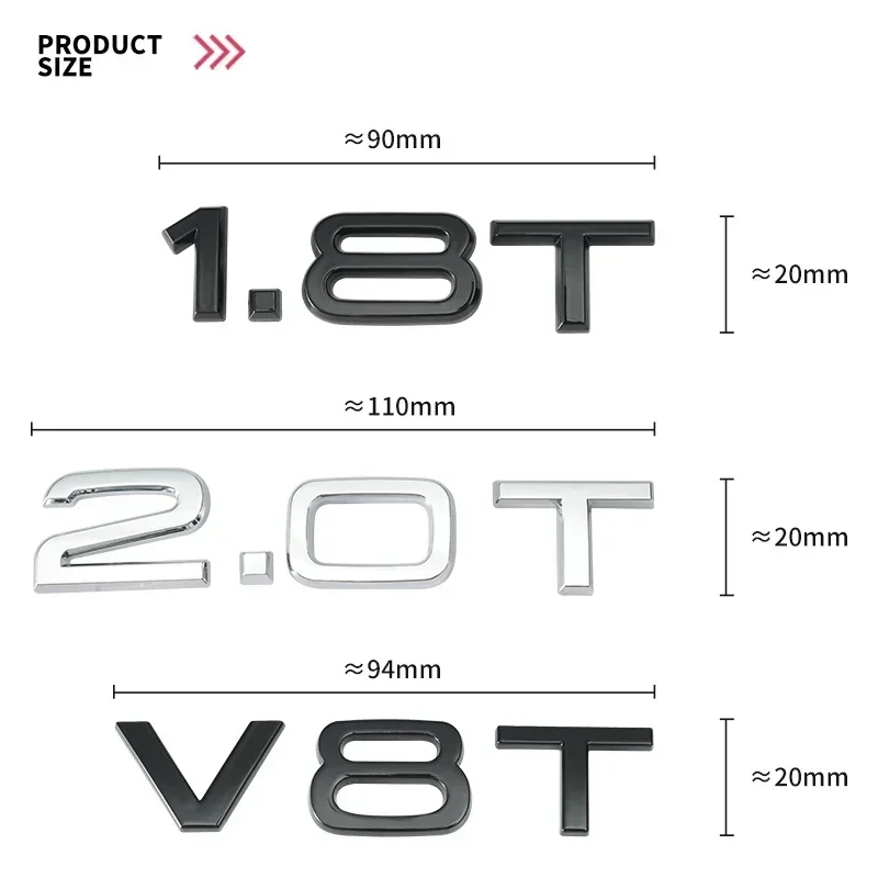 엠블럼 아우디 1.8T 2.0T 2.4 3.0 T 3.2 3.6 A3 A4 A5 A6L A7 A8L Q3 Q5 Q7 사륜 구동 자동차 트렁크 로고 스티커 자동차 액세서리