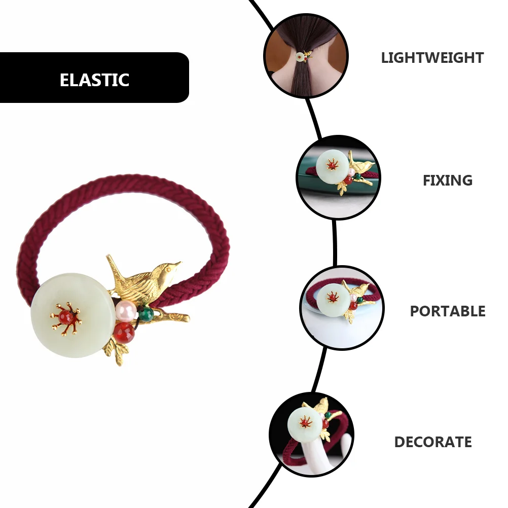 Hair Tie Ponytail Holders Headband Ribbons Rope Jade Gemstone Copper Accessory 3