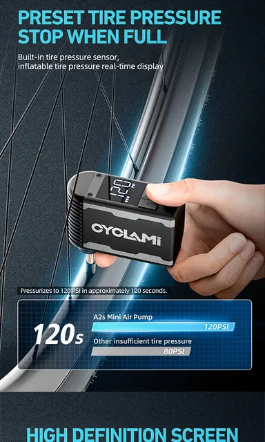 CYCLAMI A2S 120 PSI Mini Electric Pump Portable Bicycle