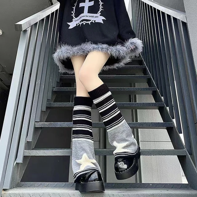 Stripe Baggy Kawaii High Knee Leg Y2K Aesthetic - Korean Fashion Sleeves  Warmers