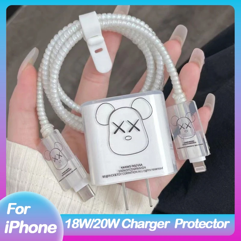 Per Iphone Apple 20W Us Original Charger Adapter Cover Di Protezione Avvolgicavo Usb Custodia Protettiva A Spirale Stile Orso Violento