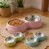 1 PCS Dual Bowl Stainless Steel Double Pet Bowls for Dogs and Cats - Non-Skid Base - Perfect for Food and Water - Easy to Clean