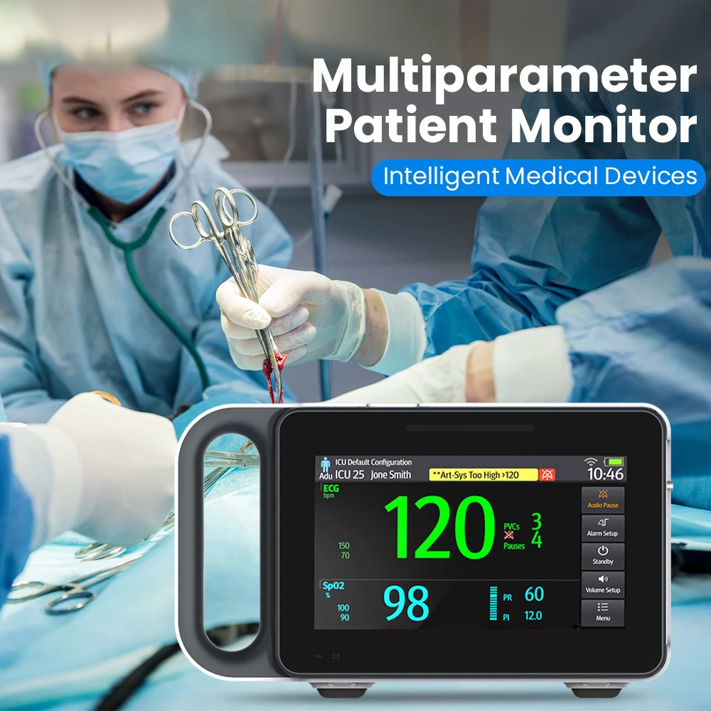 6 Parameters Medical Patient Monitor TFT 7 Inch Touch Screen Portable Vital Signs Monitor SPO2 NIBP PR TEMP ECG
