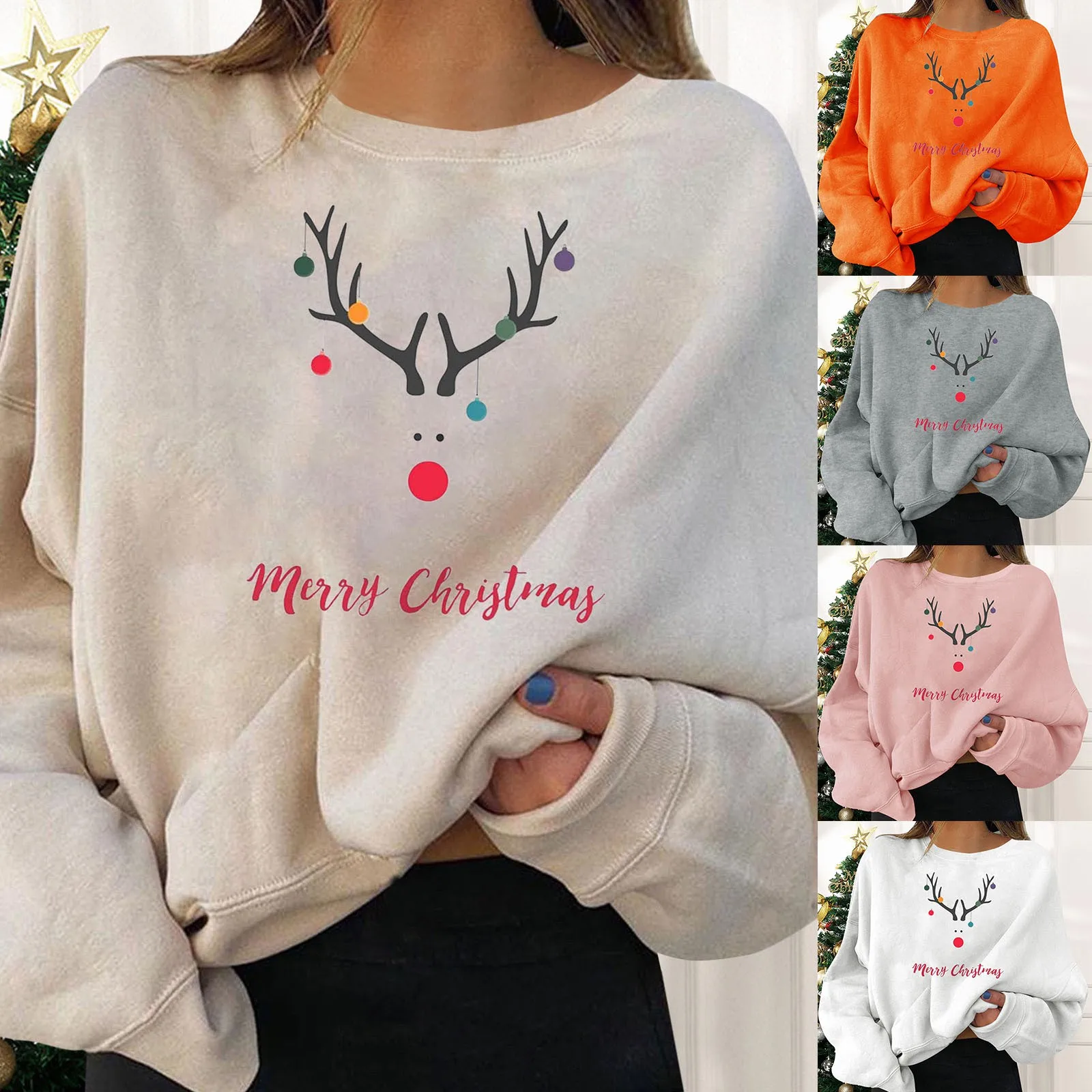 

Christmas Sweatshirts Women's Holiday Pullovers Fun Graphic Print Crew Neck Long Sleeve Tops Bunny Zip up