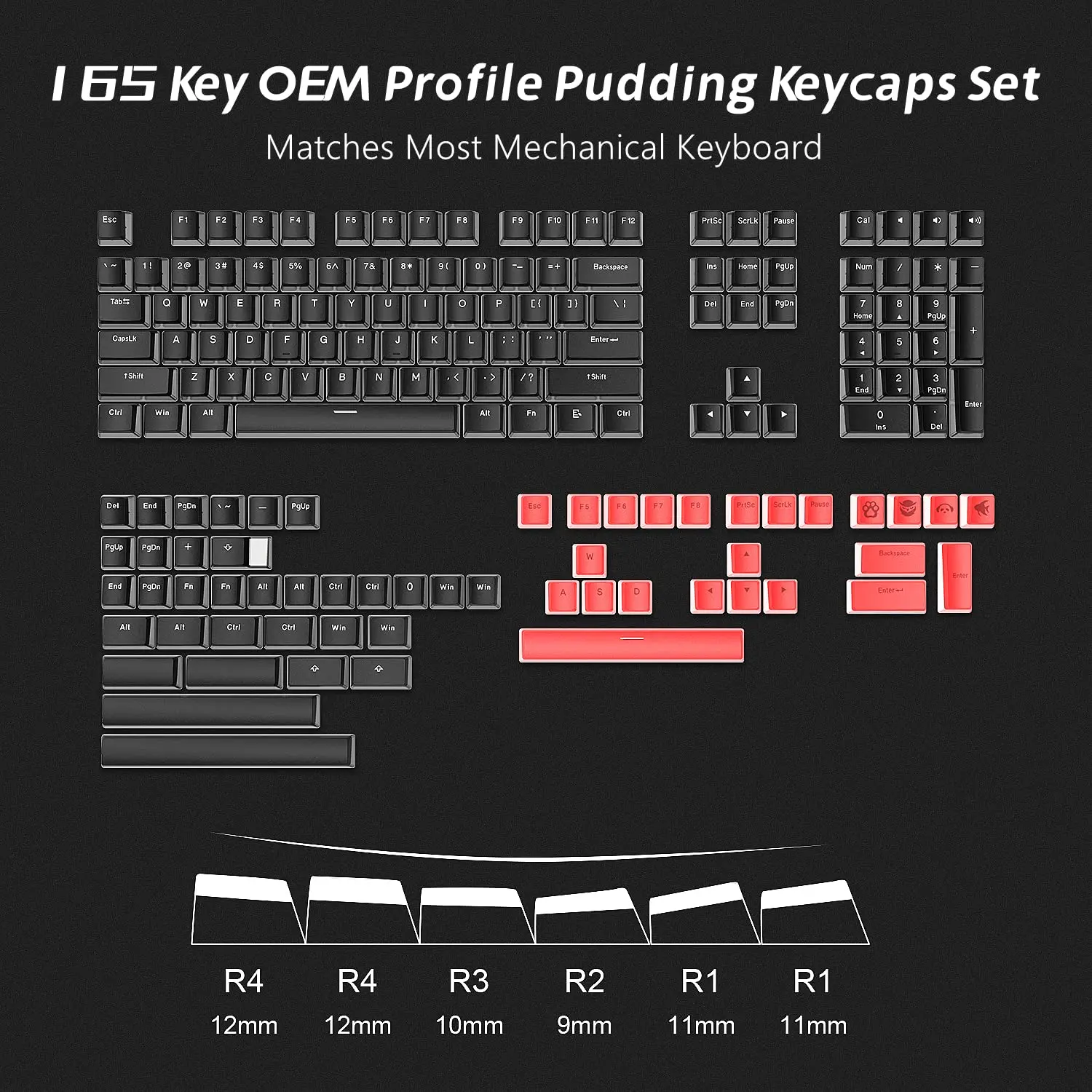 Personalizado Preto Duplo Tiro Pudim Keycaps Perfil Oem Teclado Mecânico de Jogos 165 Chaves 100 75 65 60 - Imagem 4