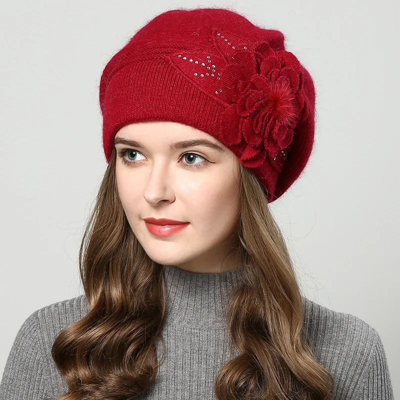 Béret En Tricot Bordeaux Fait Main Pour Femme : Tricot Main, Automne Et Hiver - France