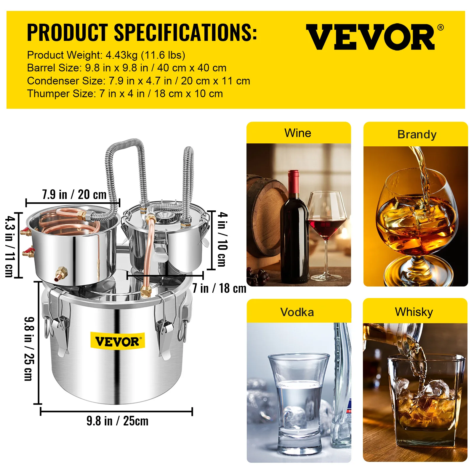 VEVOR 12L 20L 30L 50L Alcohol Brewing Distiller DIY Moonshine Apparatus Stainless Steel Still Whisky Beer Brandy Home Appliance