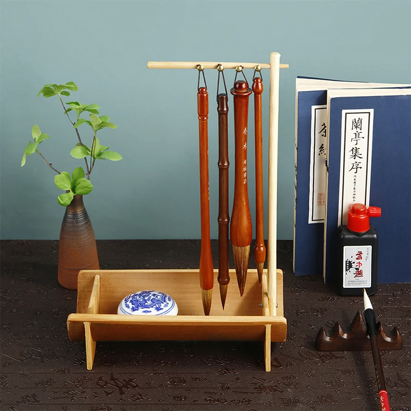 Calligraphy Pen Holder Bamboo Chinese Brush Holder 8/10 Needles