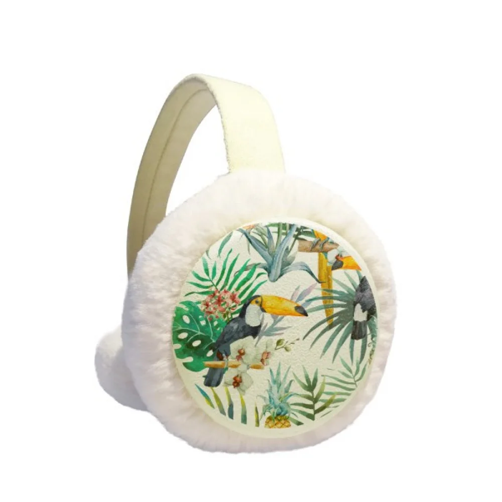 

Watercolor Toucan Shrub Pineapple Parrot Winter Ear Warmer Cable Knit Furry Fleece Earmuff Outdoor