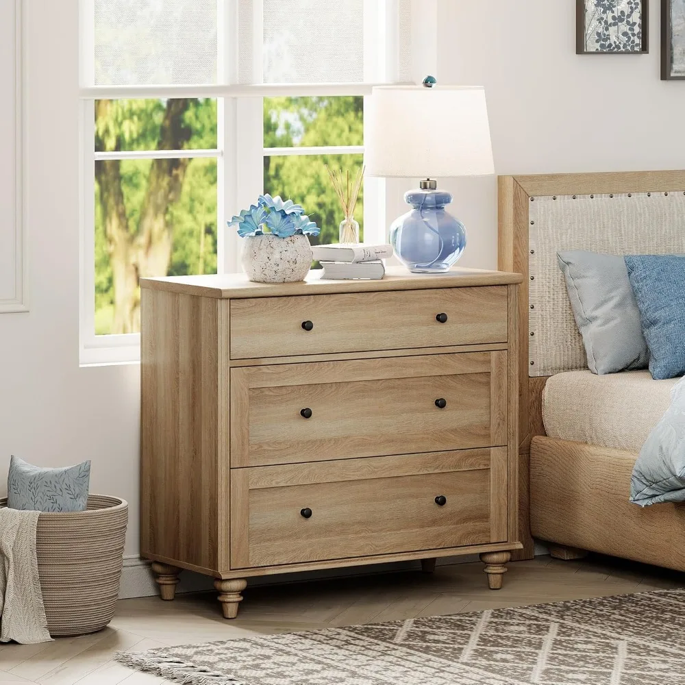 Farmhouse Nightstand with 3 Drawers, Set of 2 Large 3 Drawers Wood Bedside Table Night Stand, Wide Sofa Side End Table Chest 2