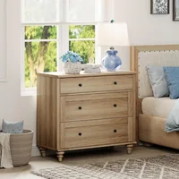 Farmhouse Nightstand with 3 Drawers, Set of 2 Large 3 Drawers Wood Bedside Table Night Stand, Wide Sofa Side End Table Chest 2