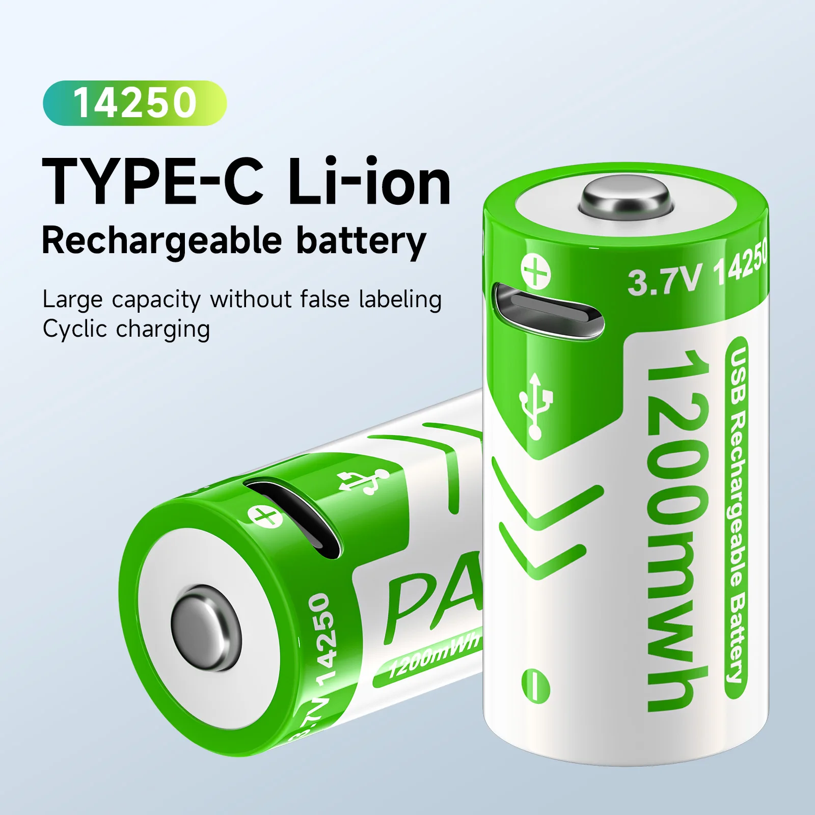 Rechargeable Battery 3.7V 14250 1200mWh with USB Type-c Cable