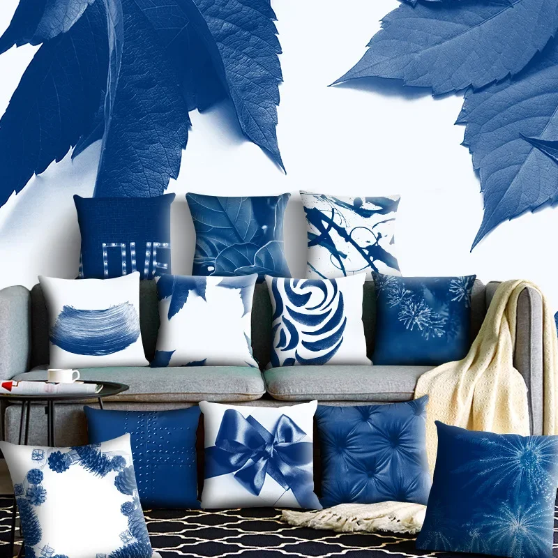 

45cm Blue Geometric Pillow Cover Decorative Sofa Bed Cushion Car Home Decor