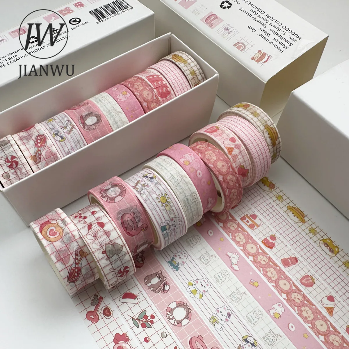 

JIANWU 10 Rolls/set Vintage Grid Material Decor Washi Tape Set Creative DIY Journal Collage Scrapbooking Stationery