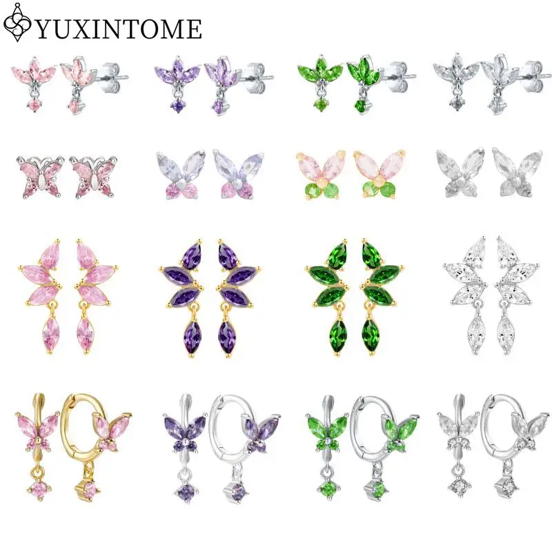 925 Sterling Silver Ear Needle Butterfly Flower Zircon Earring perforation Silver Hoop Earrings For Women Fashion party Jewelry