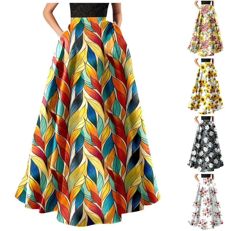 Maxi gonne da donna Bubble Y2k A Line gonna lunga elastica vita bassa A-Line pieghe volant maxi gonne a palloncino fluide, Nero , S