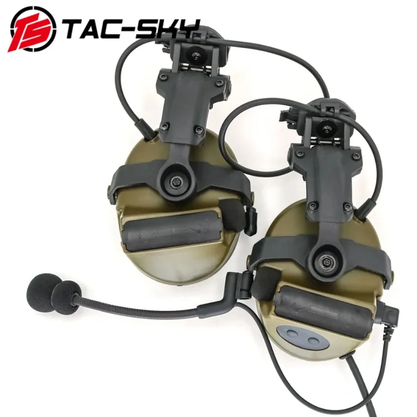 TS TAC-SKY Outdoor Sports Hunting Comtac 2 Military Shooting Headset ARC Helmet Rail Bracket Silicone Earmuffs Shooting Headset
