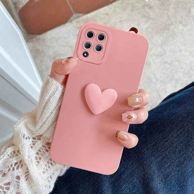 A 12 22 Custodia In Silicone Liquido Per Samsung Galaxy A12 A22 4G 5G Love Heart Protect Camera Matte Full Cover A13 A23 A33 A31 A51 A71