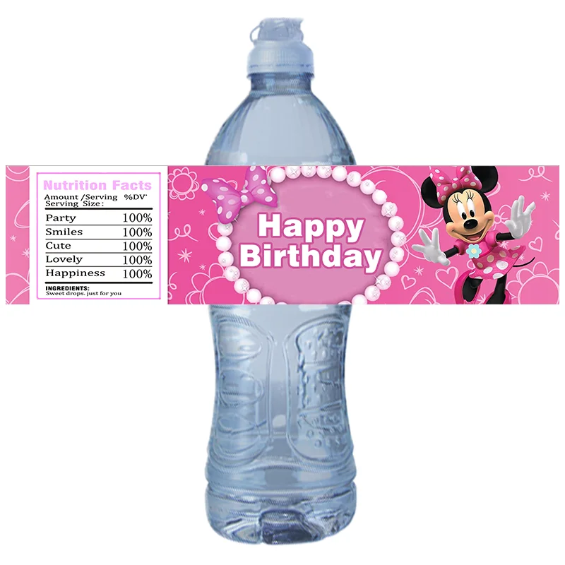 

6pcs Disney Cartoon Minnie Mouse Theme Water Bottle Stickers Bottle Labels Kids Birthday Anniversary Wedding Decoration Supplies