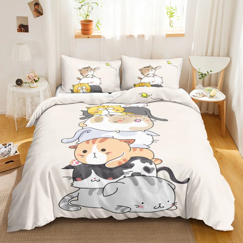 

Cartoon Cat Dogs Toddler Bedding Set For Kids Teens Cartoon Kittens Animals Microfiber 3D Duvet Cover Pillowcases Bedroom Decor