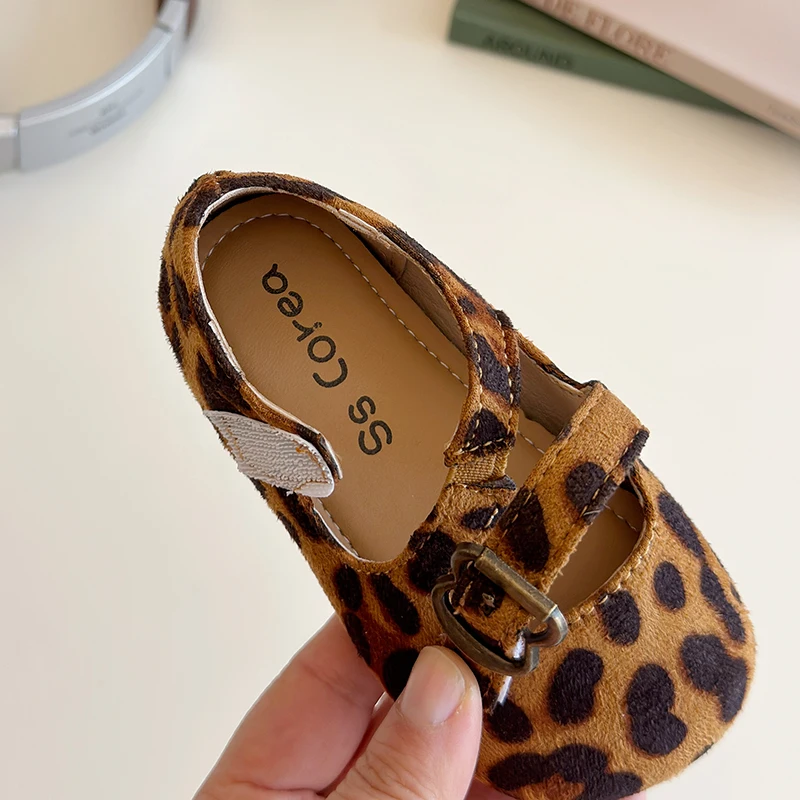 Fashion Kids Shoes Baby Girls Vintage Leopard Print Mary Jane Toddler Cute Princess Red Flat Ballet Shoes Anti-slip size 21-30
