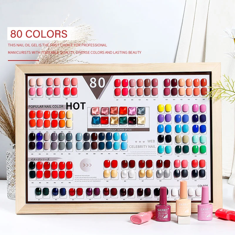 

Gairriy 80 Colors Gel Nail Polish 7.5ml Glitter Soak Off UV LED Semi-Permanent Varnish Nail Art Salon Nail Polish Color Board