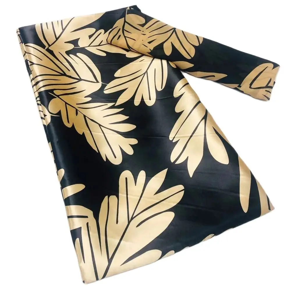 

African Satin Silk Black And Gold Satin Cloth High Quality Silk And Chiffon Tulle Blouse 4+2 Yards