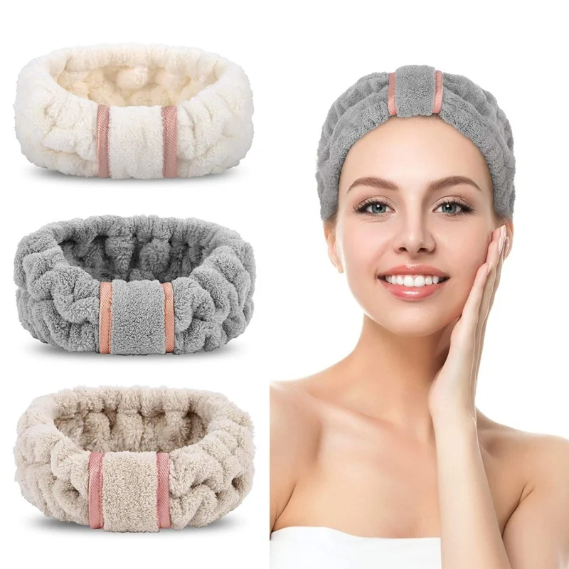 

3PCS Hair Band Soft Coral Fleece Spa Headband Turban Women Facial Makeup Head Band Headbands Headwraps for Shower Washing Face