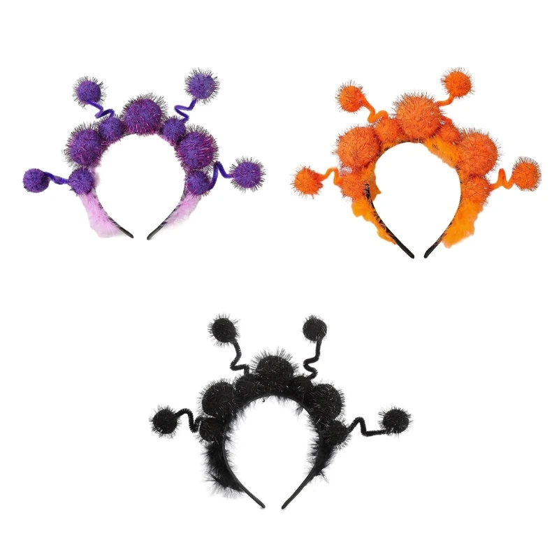 

Adult Teens Tinsels Headband Pompoms Shape Hair Hoop Halloween Party Headpiece Woman Girls Cosplay Costume Hairband