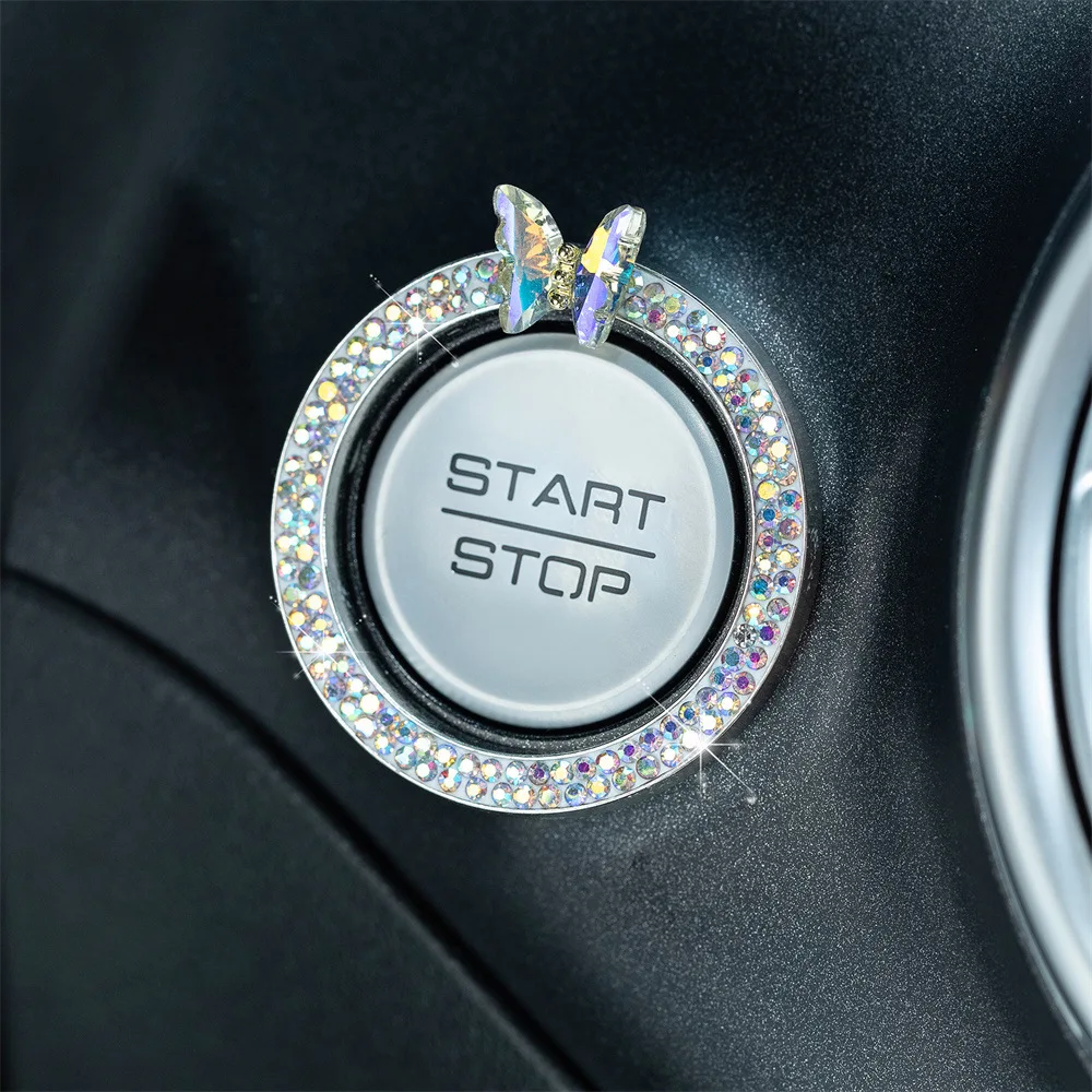 Rhinestone Butterfly Car Start Button Decoration Cover 1pc