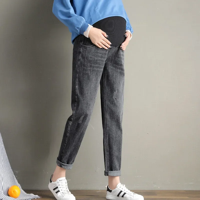 Pregnancy Abdominal Pants Boyfriend Jeans Maternity Pants For Pregnant Women Clothes High Waist Trousers Loose Denim Jeans 4