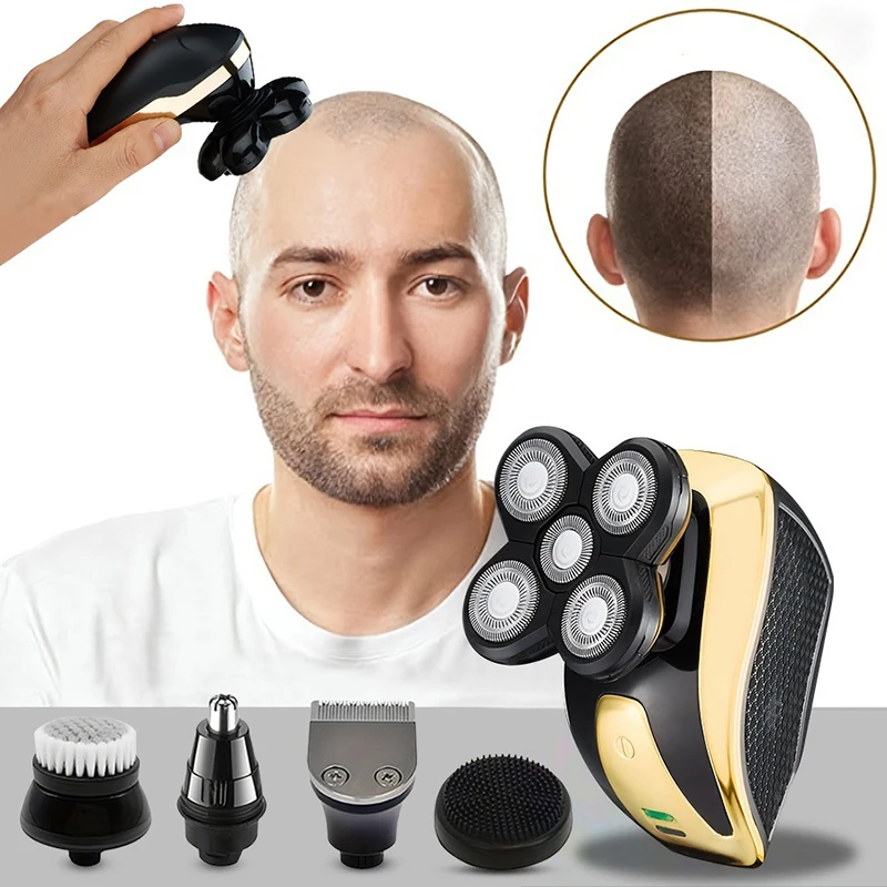 Five blade USB charging electric shaver, suitable for shaving bald heads, smooth shaving on the face and head