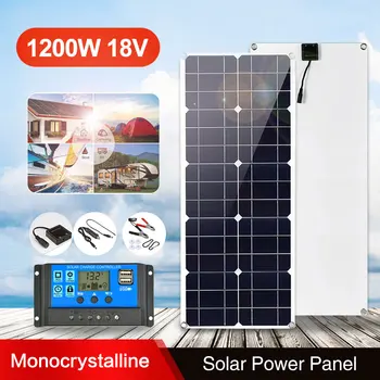 1200W Flexible Solar Panel Kit 18V Monocrystalline Solar Cells Power Charger for Outdoor Camping Yacht Motorhome Car RV Boat