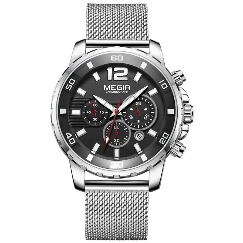 Luxury Military Sport Chronograph Waterproof Men's Wristwatch with Mesh Strap