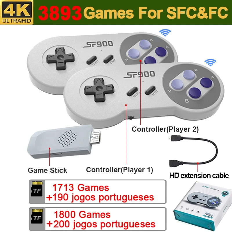 Sf900 16-bit 8 bits sem fio dandy retro tv game console para super nintendo  snes